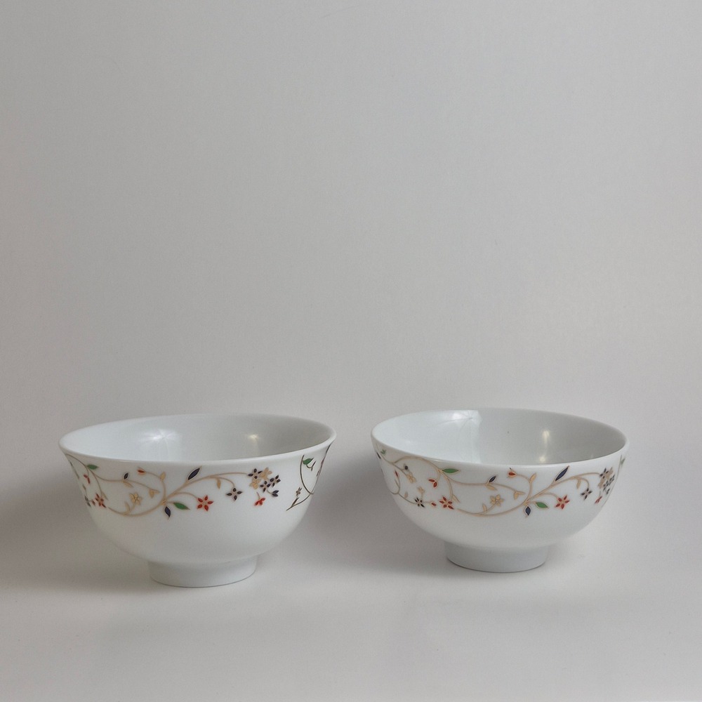 VINTAGE Chuan Kuo Fine Porcelain Floral Gold Vine Bowls Set of 2 Multi Color